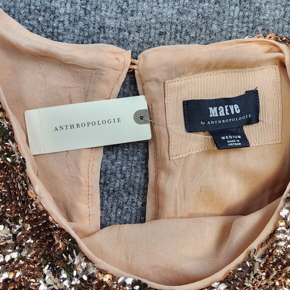 Anthropologie MAEVE Dress Womens Medium Pink Bernadette Sequin Tiered Midi Heavy - Picture 4 of 16